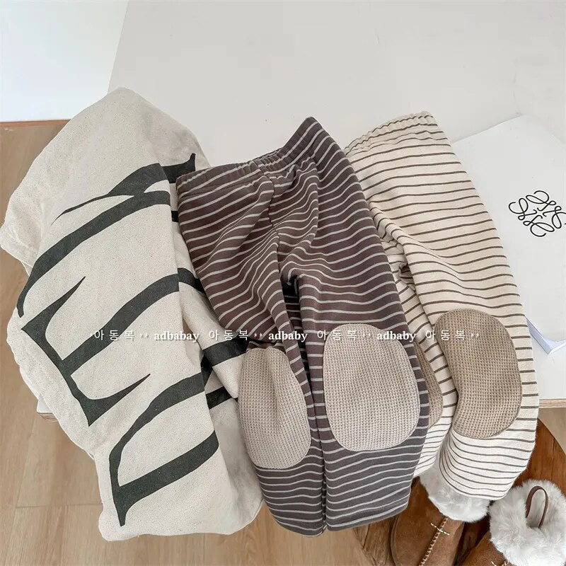 -キッズ ボーダー 膝パッチ 裏起毛 レギンス レギパン - mamahalo shop - レギンスパンツ -  べビー服 - 子供服 - 男の子 - 女の子