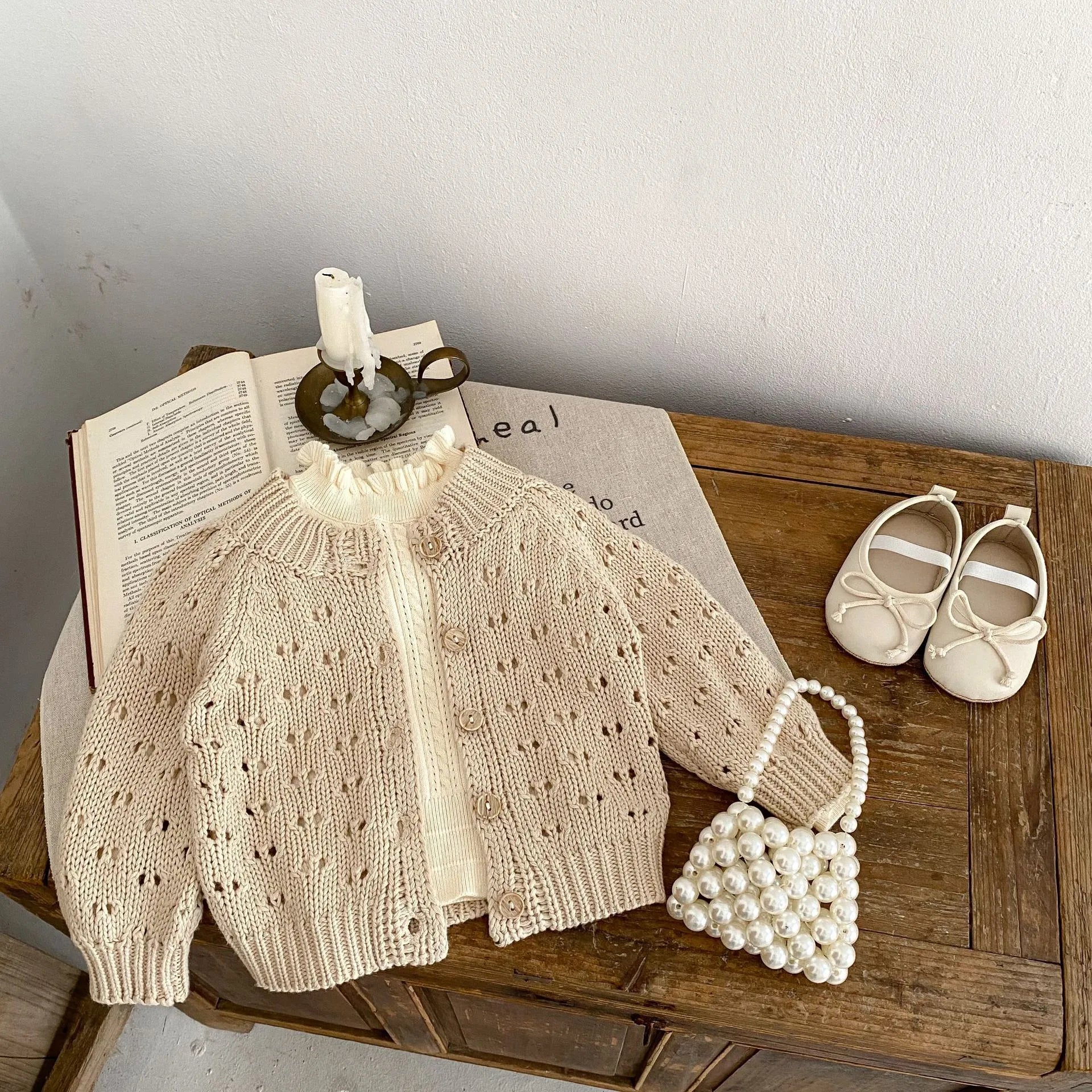 -ベビー カーディガン 長袖 レースニット ルーズ イエローグリーン アプリコット 2カラー ガールズ 女の子 子供服 - mamahalo shop - カーディガン・パーカー -  べビー服 - 子供服 - 男の子 - 女の子