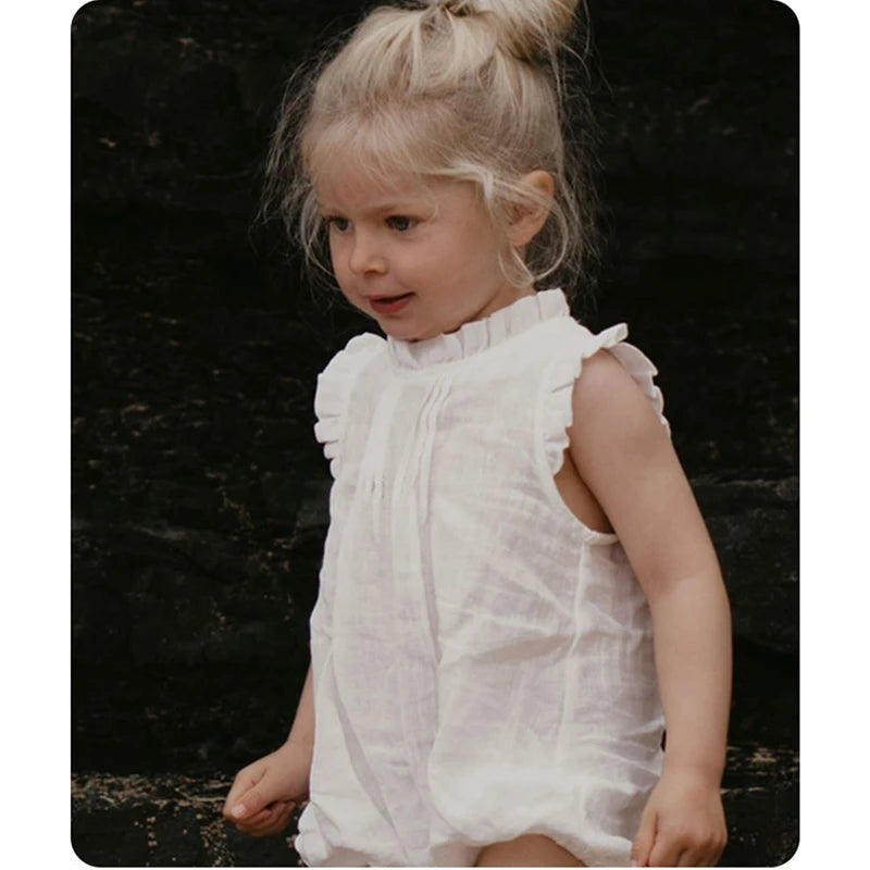 -☺︎ ベビーロンパース コットンリネン フリルカラー ノースリーブボディスーツ 4カラー - mamahalo shop - ノースリーブロンパース -  べビー服 - 子供服 - 男の子 - 女の子