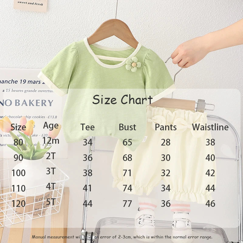 -キッズセットアップ 2点セット 半袖Tシャツ+バルーンショートパンツ リボン フラワー 2カラー【mh0005488】 - mamahalo shop - 半袖セットアップ -  べビー服 - 子供服 - 男の子 - 女の子