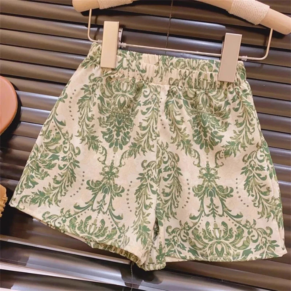 -☺︎ キッズセットアップ 2点セット ホルターネックチュニックブラウス+ショートパンツ アラベスク柄 2カラー - mamahalo shop - ノースリーブセットアップ -  べビー服 - 子供服 - 男の子 - 女の子