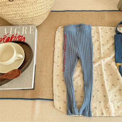 -キッズパンツ サイドレターロゴプリントリブレギンスパンツ 2カラー - mamahalo shop - レギンスパンツ -  べビー服 - 子供服 - 男の子 - 女の子