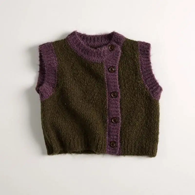 -キッズベスト ニットバイピングアシメフロントボタンベスト - mamahalo shop - ベスト -  べビー服 - 子供服 - 男の子 - 女の子
