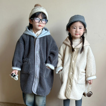 キッズアウター ボアフリースパデッドフーディロングコート - mamahalo shop - ロングコート -  べビー服 - 子供服 - 男の子 - 女の子