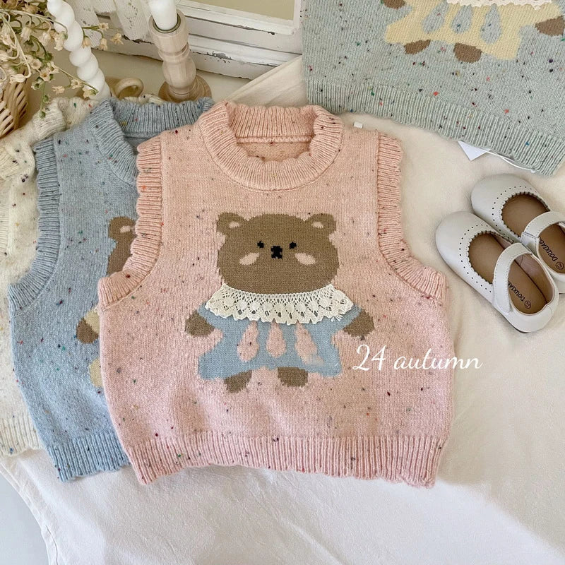 -キッズベスト ベアくまレースニットベストトップス 3カラー【mh0006917】 - mamahalo shop - ベスト -  べビー服 - 子供服 - 男の子 - 女の子