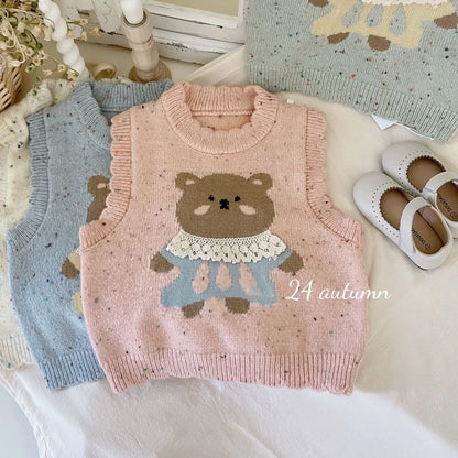 -キッズベスト ベアくまレースニットベストトップス 3カラー【mh0006917】 - mamahalo shop - ベスト -  べビー服 - 子供服 - 男の子 - 女の子