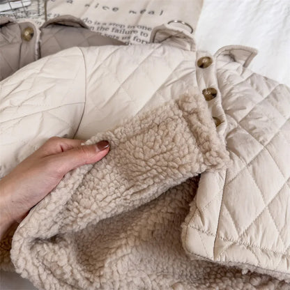 -キッズアウター 裏ボアフリース キルティングコート 厚手ジャケット グレー ベージュ 2カラー - mamahalo shop - ショートコート・ジャケット・ジャンパー -  べビー服 - 子供服 - 男の子 - 女の子