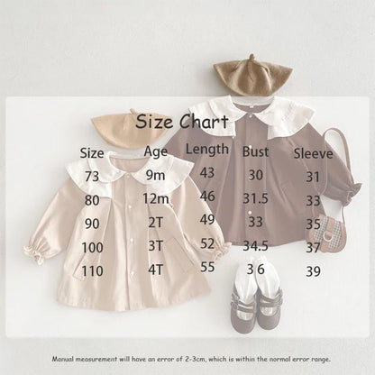 -ベビーアウター ダブル襟 ワンピースジャケット お出かけ カーキ/ブラウン/2カラー【mh0004218】 - mamahalo shop - 長袖ワンピース -  べビー服 - 子供服 - 男の子 - 女の子