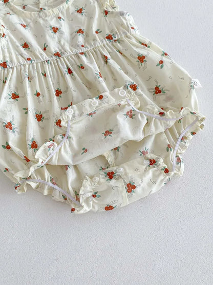 -ベビーロンパース ノースリーブボディスーツ フラワー小花柄プリント【mh0006196】 - mamahalo shop - ノースリーブロンパース -  べビー服 - 子供服 - 男の子 - 女の子