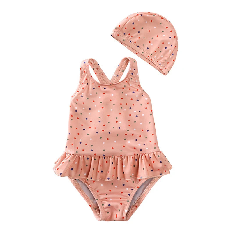 -キッズ水着 帽子セット ノースリーブワンピース ラッシュガード 虹レインボー 水玉ドット ストライプ トロピカル スイムウェア【mh0005125】 - mamahalo shop - ベビー用水着 -  べビー服 - 子供服 - 男の子 - 女の子