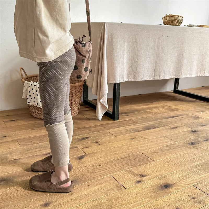 -キッズパンツ 水玉ドットプリントロールアップフリルレギンスパンツ 2カラー - mamahalo shop - レギンスパンツ -  べビー服 - 子供服 - 男の子 - 女の子