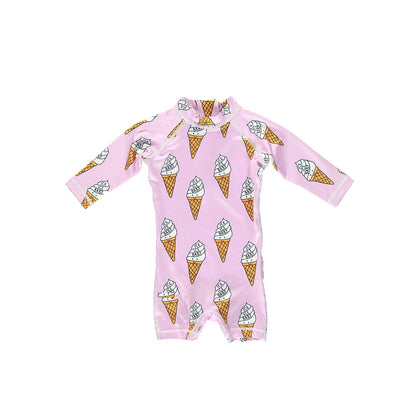 -キッズ 水着 長袖 つなぎ ラッシュガード ワンピース ガールズ ボーイズ レオパード アイスクリーム 太陽 サン スイムウェア 15スタイル - mamahalo shop - ベビー用水着 -  べビー服 - 子供服 - 男の子 - 女の子