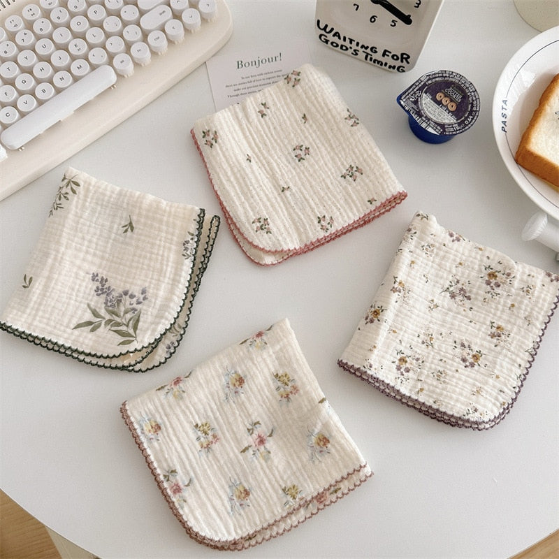 -ダブルガーゼ ハンカチ タオル 4枚 セット フラワー 花柄 2重ガーゼ - mamahalo shop - ベビーブランケット・タオル -  べビー服 - 子供服 - 男の子 - 女の子