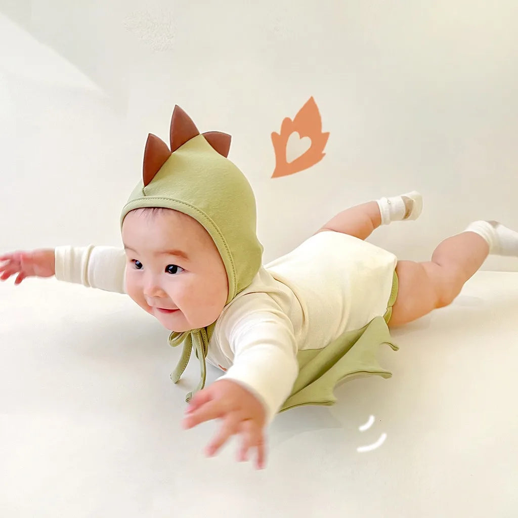 -ベビーロンパース 恐竜ダイナソー長袖ボディスーツ+帽子セット コスチューム 2カラー - mamahalo shop - 長袖ロンパース -  べビー服 - 子供服 - 男の子 - 女の子