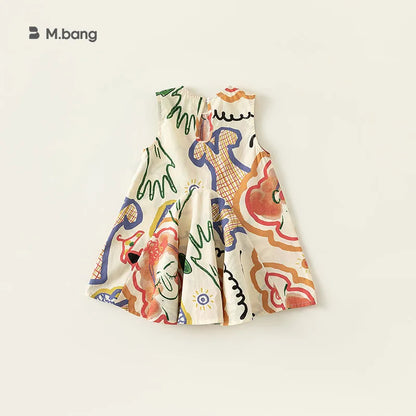 -キッズワンピース ノースリーブAラインワンピース 幾何学抽象画プリント 2カラー【mh0005546】 - mamahalo shop - ノースリーブワンピース -  べビー服 - 子供服 - 男の子 - 女の子