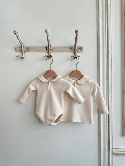 -ベビートップス 縁取り丸襟長袖Tシャツブラウス 2カラー - mamahalo shop - 長袖シャツ・ブラウス -  べビー服 - 子供服 - 男の子 - 女の子