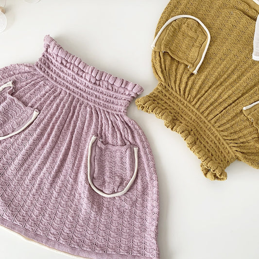 -キッズ サマー レースニット ポケット スカート ピンク マスタードイエロー ガールズ【mh0002017】 - mamahalo shop - スカート -  べビー服 - 子供服 - 男の子 - 女の子