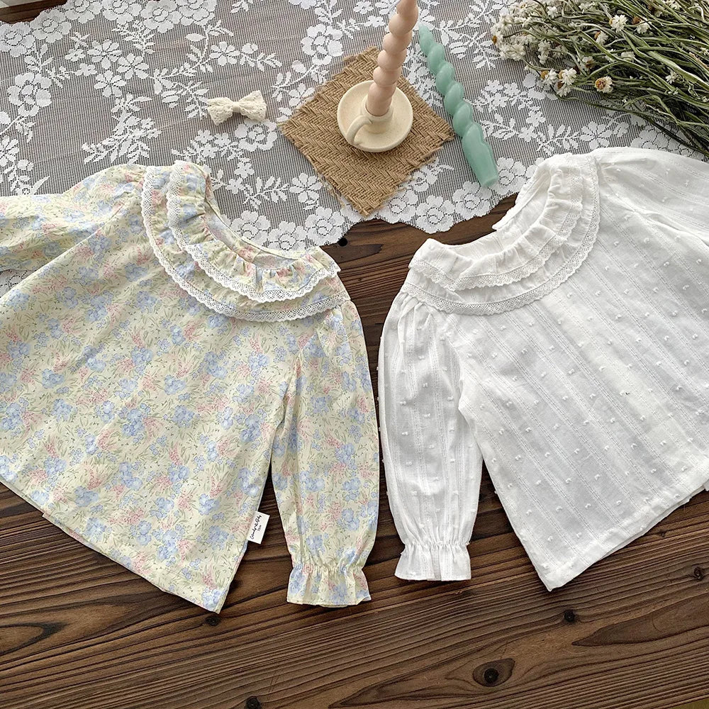 -ベビーキッズトップス 長袖チュニックブラウス フリル襟 フラワープリント 無地【mh0004450】 - mamahalo shop - 長袖シャツ・ブラウス -  べビー服 - 子供服 - 男の子 - 女の子