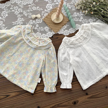 -ベビーキッズトップス 長袖チュニックブラウス フリル襟 フラワープリント 無地【mh0004450】 - mamahalo shop - 長袖シャツ・ブラウス -  べビー服 - 子供服 - 男の子 - 女の子