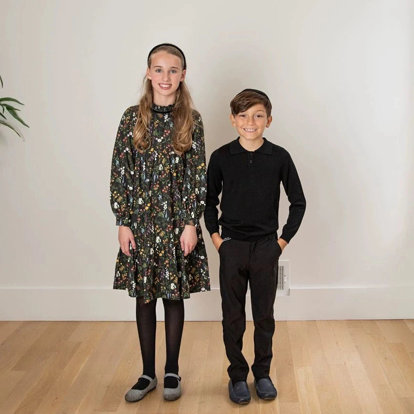 -ベビーキッズジュニア フラワー花柄 長袖ワンピース 長袖ロンパース ケーブルニットカーディガンジャケット ニットポロシャツ ロングパンツ お出かけ リンクコーデ 兄弟姉妹 お揃いコーデ - mamahalo shop - 長袖ロンパース -  べビー服 - 子供服 - 男の子 - 女の子