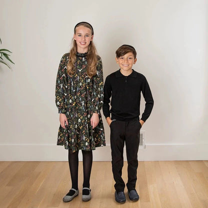 -ベビーキッズジュニア フラワー花柄 長袖ワンピース 長袖ロンパース ケーブルニットカーディガンジャケット ニットポロシャツ ロングパンツ お出かけ リンクコーデ 兄弟姉妹 お揃いコーデ - mamahalo shop - 長袖ロンパース -  べビー服 - 子供服 - 男の子 - 女の子