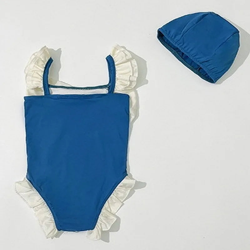 -キッズ水着 ガールズ ワンピース+帽子セット ビッグリボン スイムウェア 2カラー【mh0005977】 - mamahalo shop - ベビー用水着 -  べビー服 - 子供服 - 男の子 - 女の子