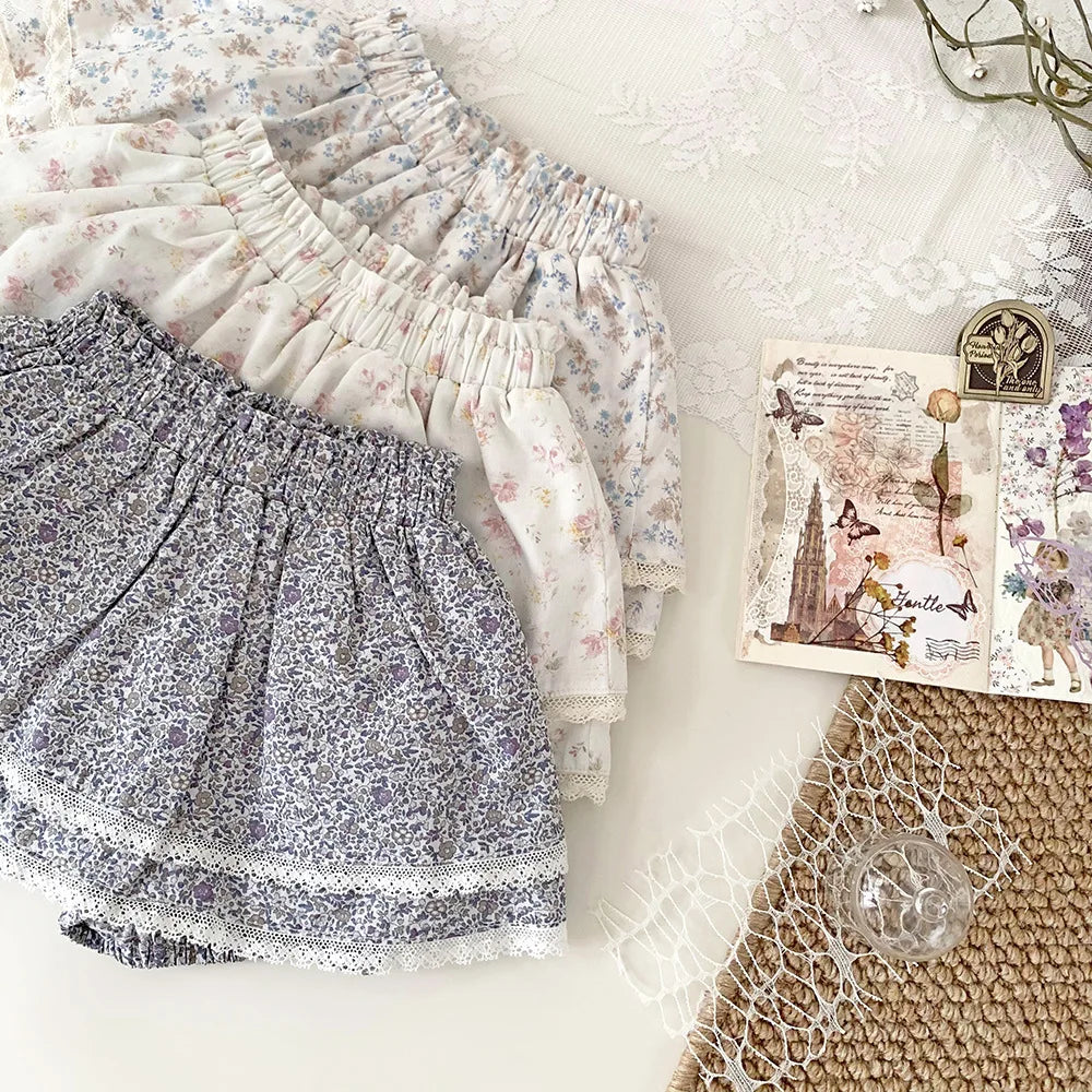 -ベビーキッズパンツ フリルスカートブルマ パンツインスカート フラワー花柄プリント 3カラー - mamahalo shop - ブルマパンツ -  べビー服 - 子供服 - 男の子 - 女の子