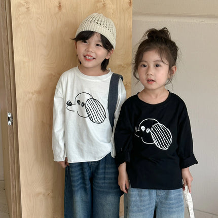 キッズトップス 長袖Tシャツ 手書き風犬ドッグプリント 2カラー - mamahalo shop - 長袖Tシャツ -  べビー服 - 子供服 - 男の子 - 女の子