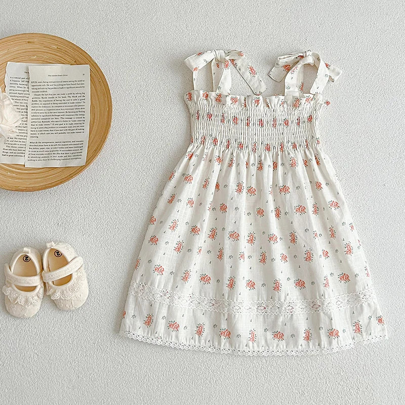 -キッズワンピース キャミソール シャーリング サマードレス フラワー花柄プリント 2カラー【mh0006050】 - mamahalo shop - ノースリーブワンピース -  べビー服 - 子供服 - 男の子 - 女の子