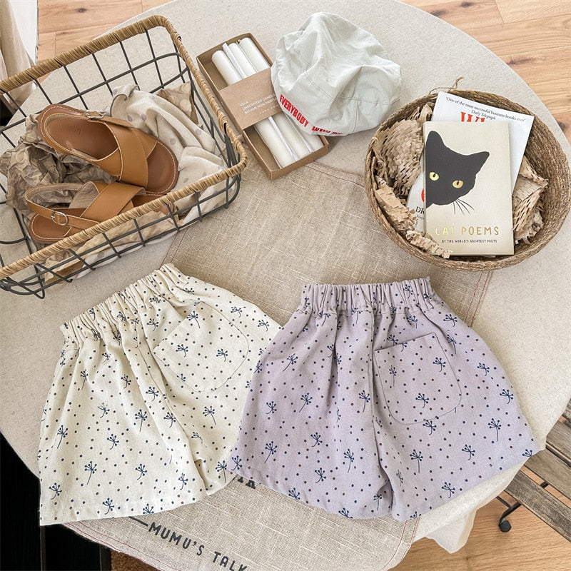 -キッズ 水玉 ドット ルーズ ショートパンツ ベージュ グレーパープル ガールズ - mamahalo shop - ハーフパンツ・ショートパンツ -  べビー服 - 子供服 - 男の子 - 女の子