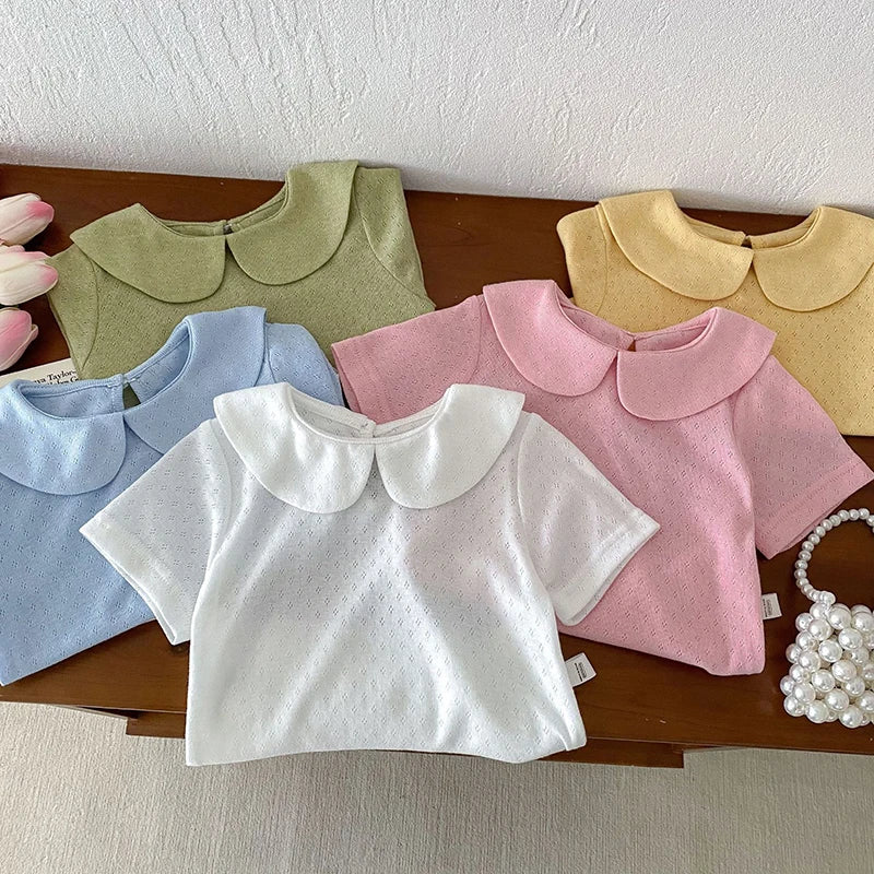 -キッズトップス 丸襟ブラウス シンプルベーシック 5カラー - mamahalo shop - 半袖シャツ・ブラウス -  べビー服 - 子供服 - 男の子 - 女の子