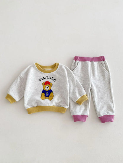 -ベビーキッズセットアップ 2点セット スウェットシャツ スウェットパンツ ベアくまプリント カラフル - mamahalo shop - 長袖セットアップ -  べビー服 - 子供服 - 男の子 - 女の子