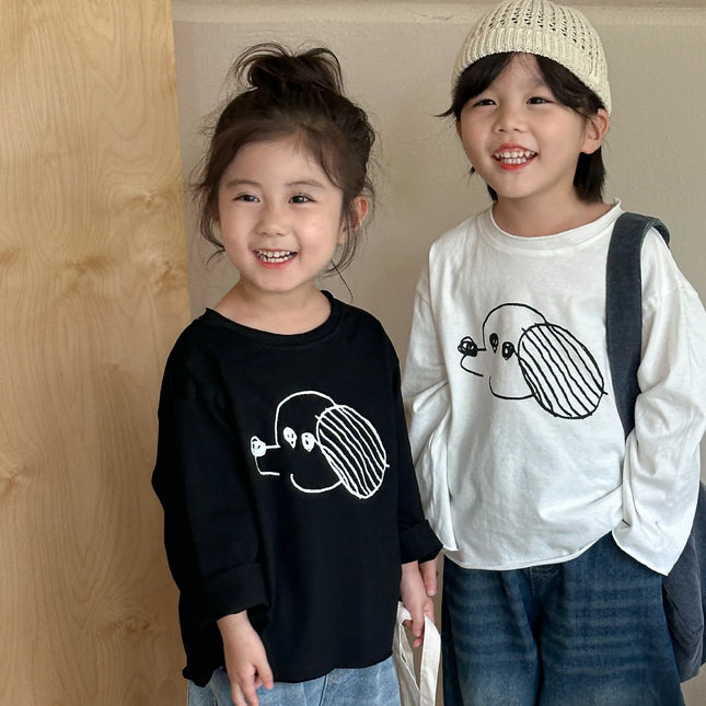 キッズトップス 長袖Tシャツ 手書き風犬ドッグプリント 2カラー - mamahalo shop - 長袖Tシャツ -  べビー服 - 子供服 - 男の子 - 女の子