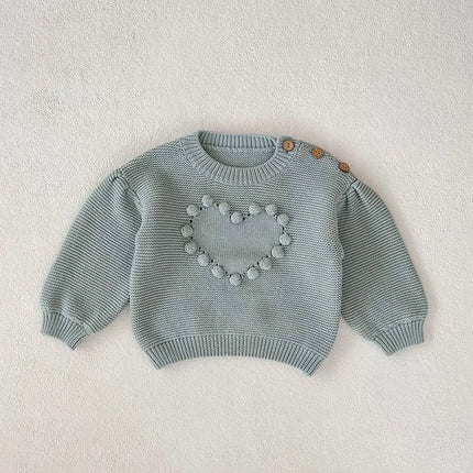 ベビートップス セーター 長袖ニット ハート刺繍 ブルー - mamahalo shop - ニット・セーター - ベビー服 - 子供服 - 男の子 - 女の子