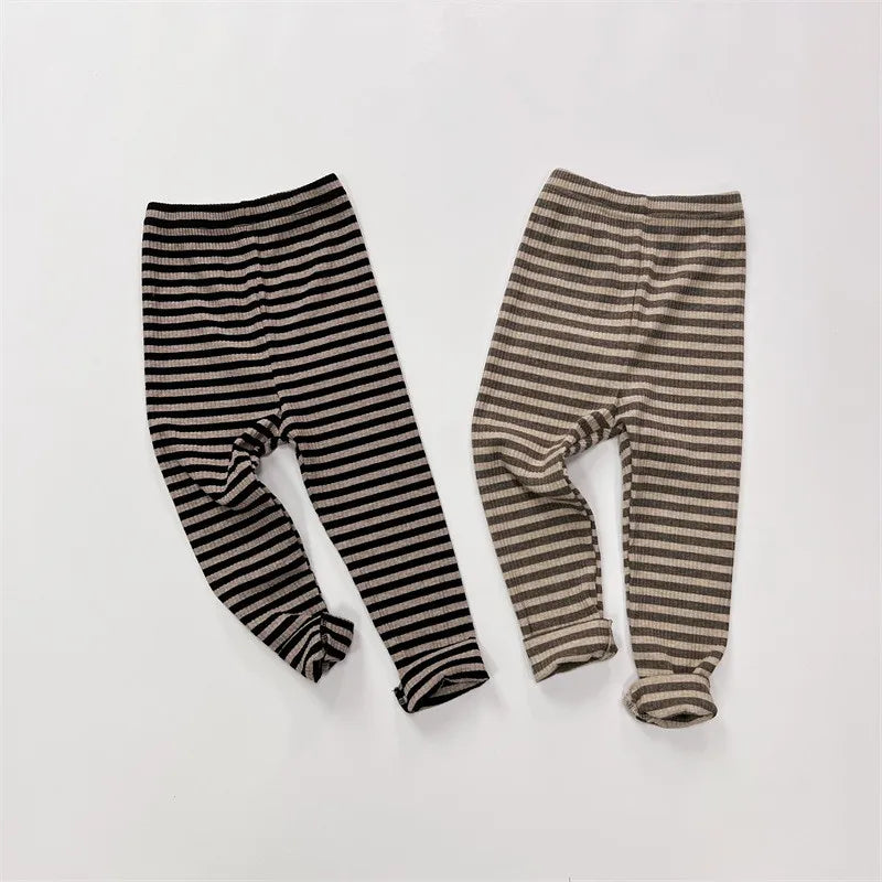 -キッズ レギンスパンツ ボーダー シンプル ベーシック カーキ ブラック 2カラー ユニセックス 男の子 女の子 子供服【mh0003013】 - mamahalo shop - レギンスパンツ -  べビー服 - 子供服 - 男の子 - 女の子