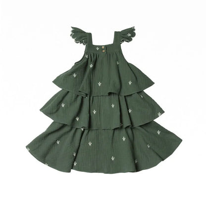 -キッズワンピース ショルダーフリルティアードワンピース 刺繍 2カラー【mh0005748】 - mamahalo shop - ノースリーブワンピース -  べビー服 - 子供服 - 男の子 - 女の子