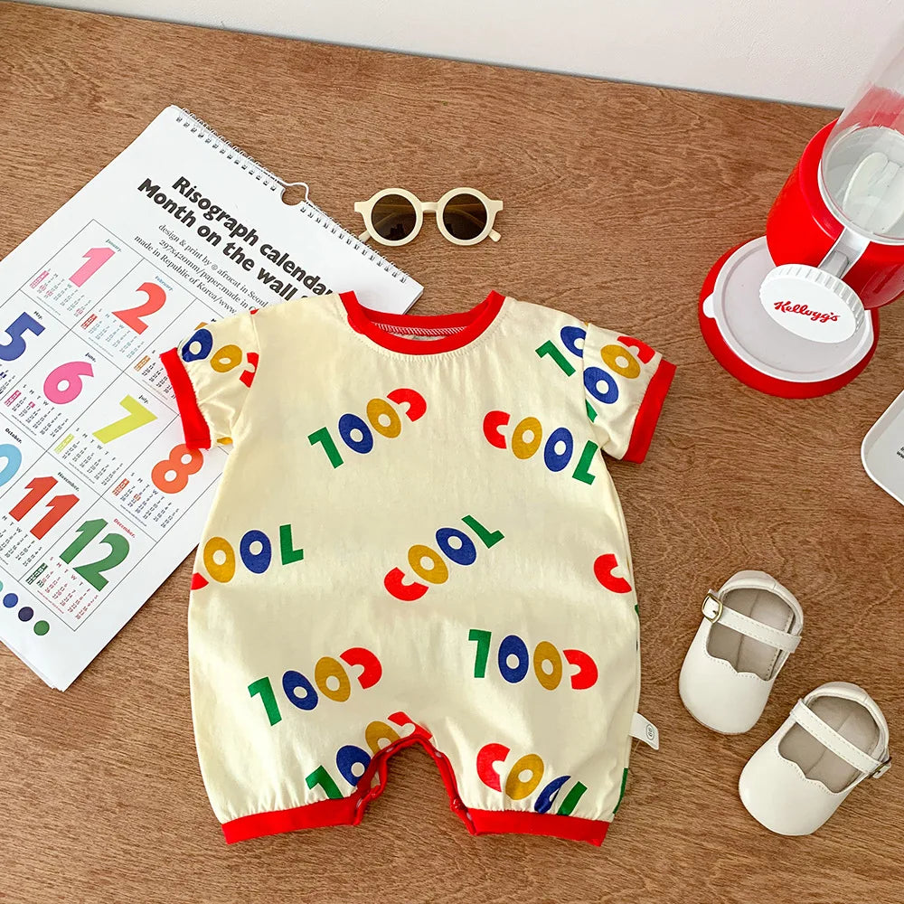 -ベビーロンパース 半袖ジャンプスーツ カラフルレターロゴプリント【mh0005383】 - mamahalo shop - 半袖ロンパース -  べビー服 - 子供服 - 男の子 - 女の子