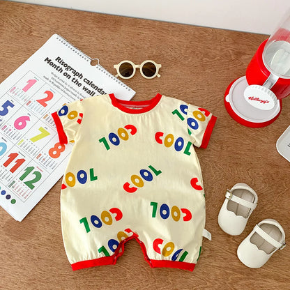 -ベビーロンパース 半袖ジャンプスーツ カラフルレターロゴプリント【mh0005383】 - mamahalo shop - 半袖ロンパース -  べビー服 - 子供服 - 男の子 - 女の子