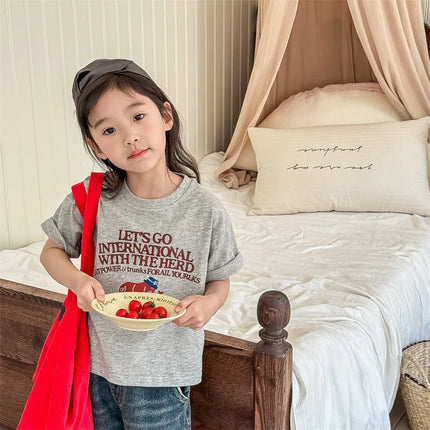 キッズトップス 半袖プリントTシャツ 象 エレファント 3カラー - mamahalo shop - 半袖Tシャツ - ベビー服 - 子供服 - 男の子 - 女の子