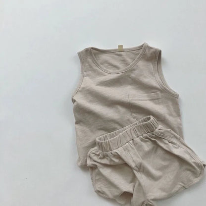 -キッズセットアップ 2点セット タンクトップ+ショートパンツ シンプルベーシック 4カラー【mh0004518】 - mamahalo shop - ノースリーブセットアップ -  べビー服 - 子供服 - 男の子 - 女の子