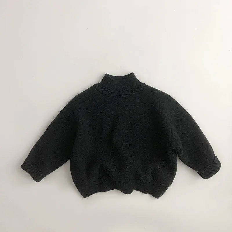 -キッズトップス 無地 ボーダー 裏フリースニットセーター ハイネック ボトルネックカットソー【mh0003577】 - mamahalo shop - ニット・セーター -  べビー服 - 子供服 - 男の子 - 女の子