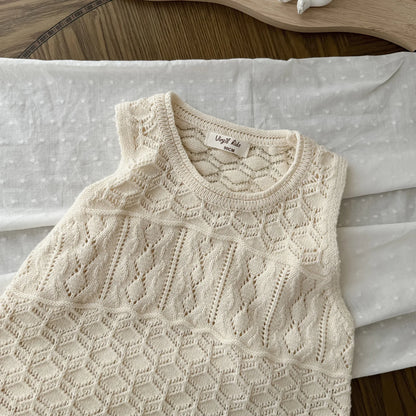 -キッズワンピース レースニット透け感重ね着ノースリーブオーバーワンピース 2カラー - mamahalo shop - ノースリーブワンピース -  べビー服 - 子供服 - 男の子 - 女の子