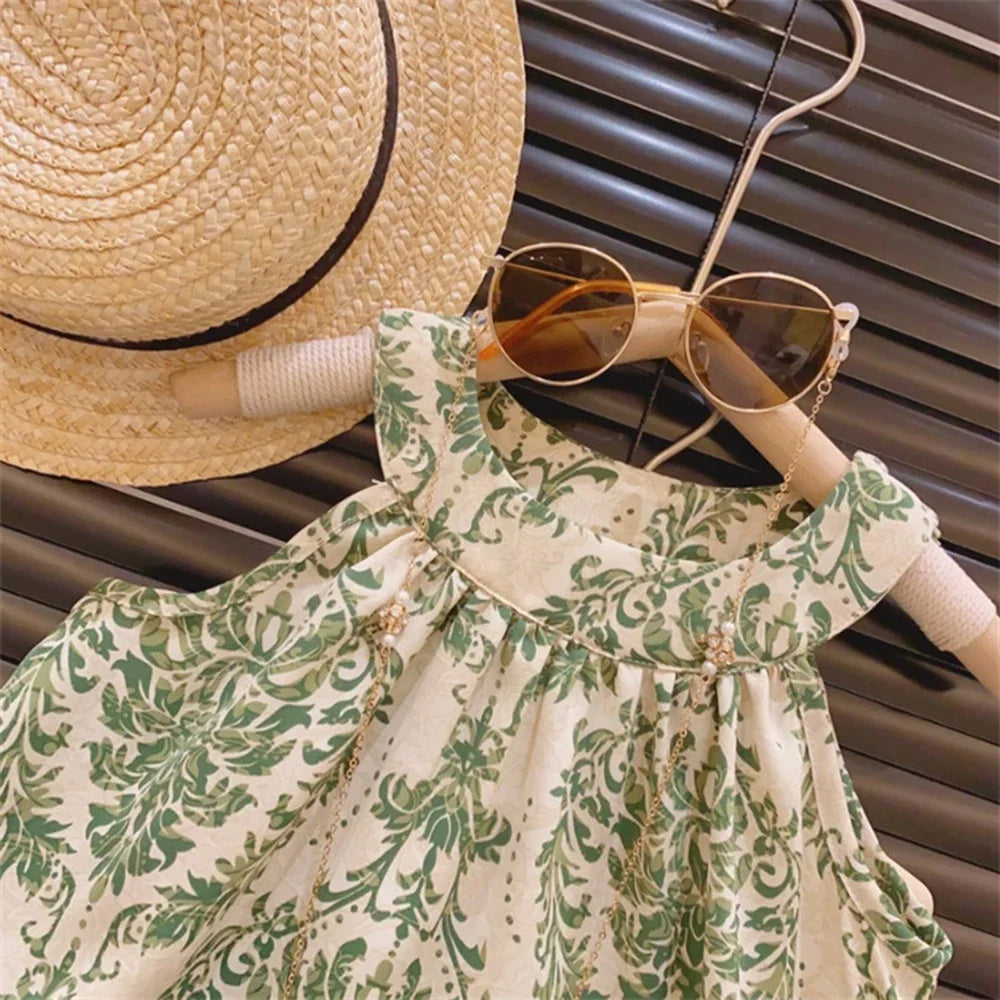 -☺︎ キッズセットアップ 2点セット ホルターネックチュニックブラウス+ショートパンツ アラベスク柄 2カラー - mamahalo shop - ノースリーブセットアップ -  べビー服 - 子供服 - 男の子 - 女の子