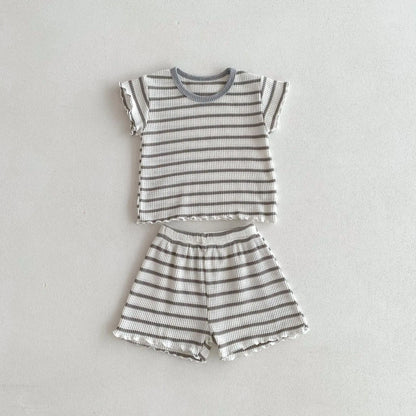 -キッズセットアップ 2点セット 半袖Tシャツ+ショートパンツ ボーダー 2カラー【mh0005581】 - mamahalo shop - 半袖セットアップ -  べビー服 - 子供服 - 男の子 - 女の子