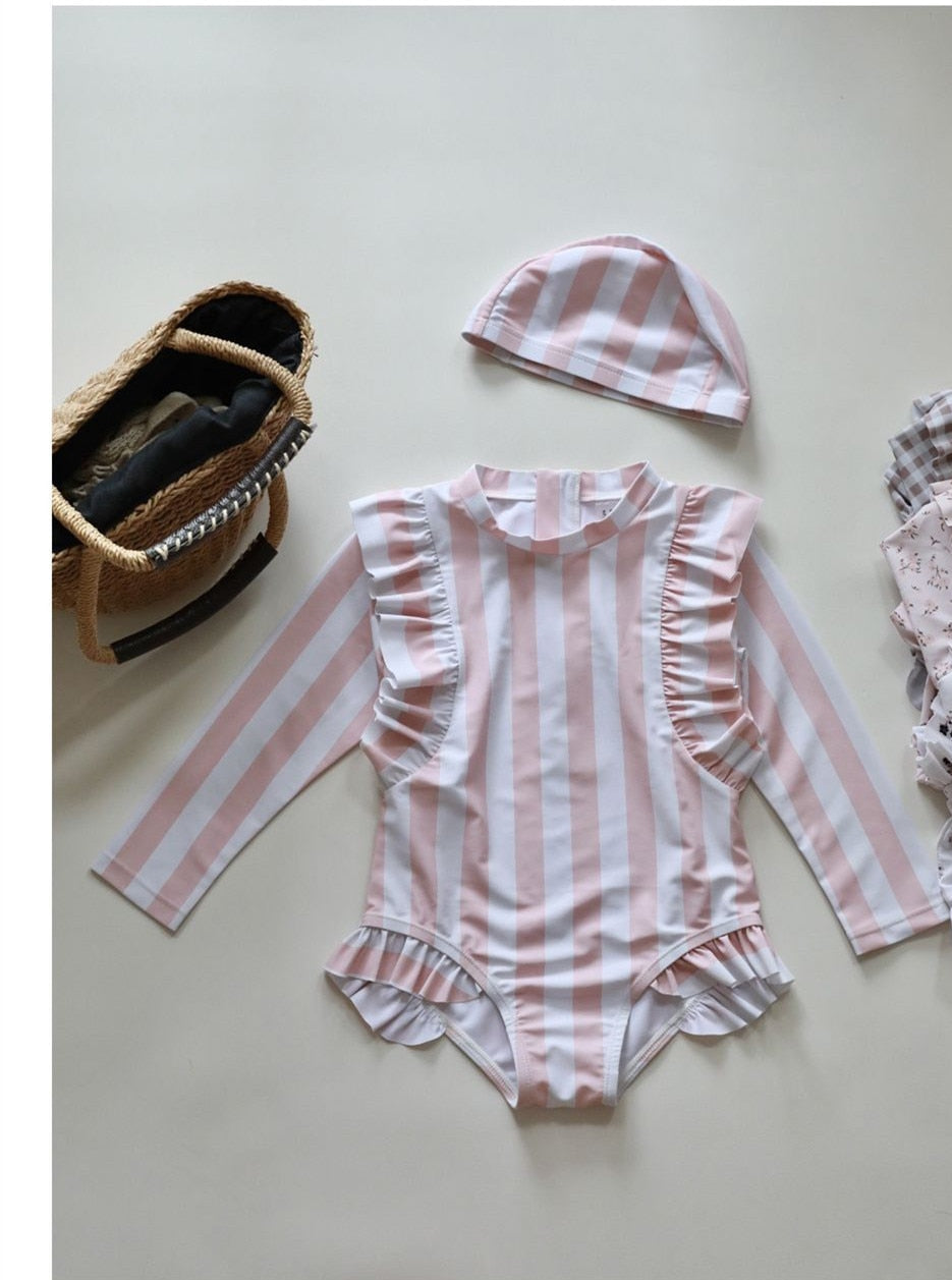 -キッズ 水着 フラワー 花柄 長袖 ワンピース ビキニ セパレート 帽子 セット ラッシュガード スイムウェア 10スタイル ガールズ【mh0002217】 - mamahalo shop - ベビー用水着 -  べビー服 - 子供服 - 男の子 - 女の子