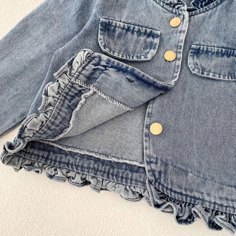 -ベビーキッズアウター フリルデニムジャケットコート【mh0007036】 - mamahalo shop - ショートコート・ジャケット・ジャンパー -  べビー服 - 子供服 - 男の子 - 女の子
