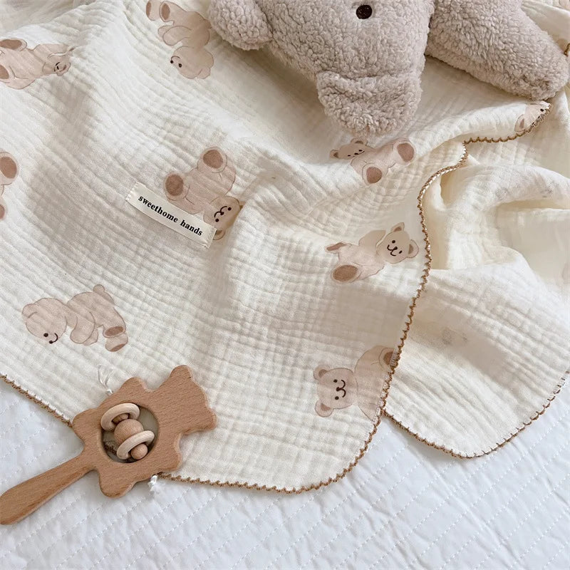 -ベビーブランケット ガーゼケット おくるみ スワドル ベアくまプリント 120X130cm【mh0006259】 - mamahalo shop - ベビーブランケット・タオル -  べビー服 - 子供服 - 男の子 - 女の子