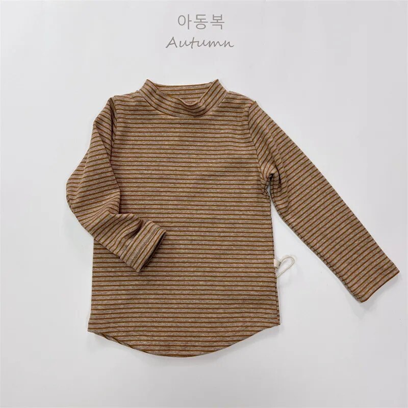 -キッズ ハイネックTシャツ ボーダー シンプルベーシック インナー 4カラー ユニセックス 男の子 女の子 子供服 - mamahalo shop - 長袖Tシャツ -  べビー服 - 子供服 - 男の子 - 女の子