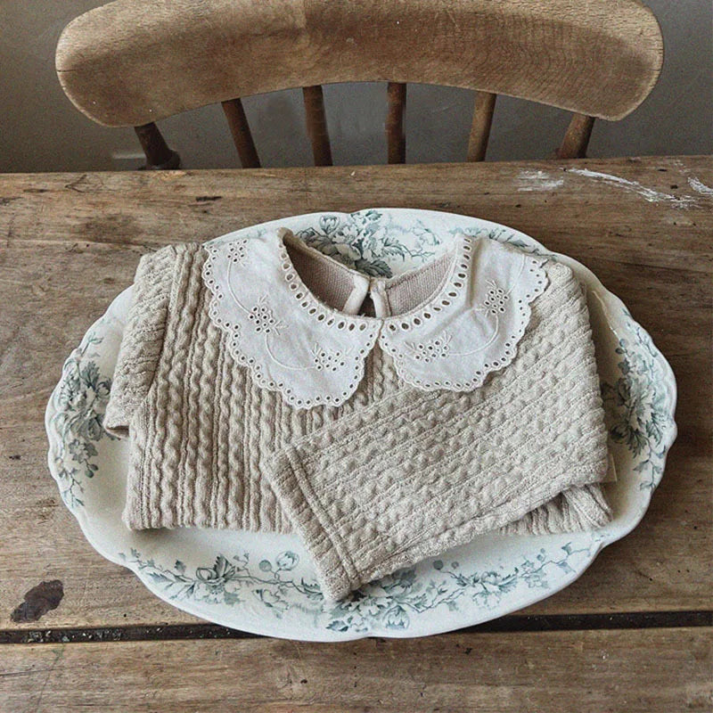 -ベビートップス レース襟 長袖ブラウス Tシャツ ホワイト グレー 2カラー - mamahalo shop - 長袖シャツ・ブラウス -  べビー服 - 子供服 - 男の子 - 女の子