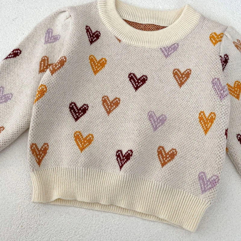 -ベビートップス カラフルハートニットセーター ベージュ【mh0007002】 - mamahalo shop - ニット・セーター -  べビー服 - 子供服 - 男の子 - 女の子